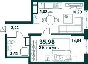 2-к квартира, вторичка, 36м2, 20/24 этаж