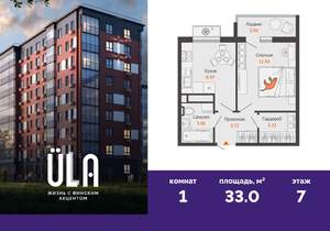1-к квартира, вторичка, 33м2, 7/9 этаж
