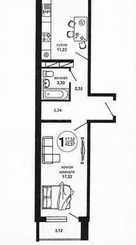1-к квартира, вторичка, 41м2, 8/16 этаж