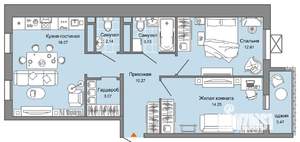 3-к квартира, вторичка, 66м2, 7/8 этаж