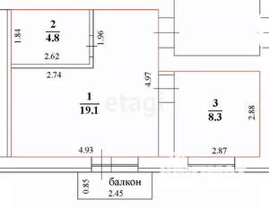1-к квартира, вторичка, 32м2, 2/5 этаж