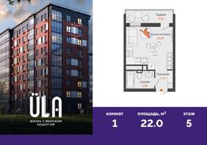 Студия квартира, вторичка, 22м2, 5/9 этаж