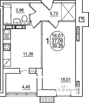 1-к квартира, вторичка, 38м2, 2/8 этаж