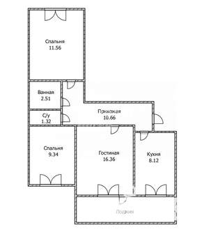3-к квартира, вторичка, 60м2, 1/6 этаж