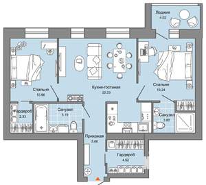 3-к квартира, вторичка, 69м2, 7/7 этаж