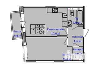 1-к квартира, строящийся дом, 45м2, 6/9 этаж