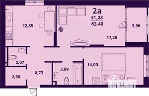 2-к квартира, строящийся дом, 63м2, 24/24 этаж