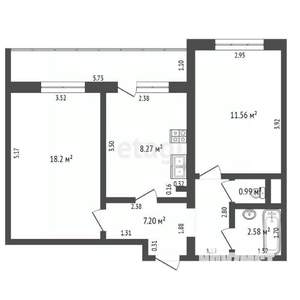 2-к квартира, вторичка, 49м2, 6/9 этаж
