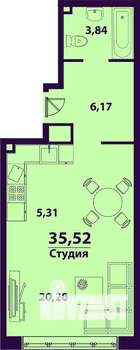 1-к квартира, строящийся дом, 36м2, 3/24 этаж