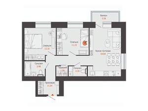 2-к квартира, строящийся дом, 63м2, 3/9 этаж