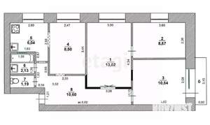 3-к квартира, вторичка, 62м2, 4/5 этаж