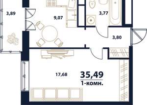 1-к квартира, вторичка, 35м2, 1/16 этаж