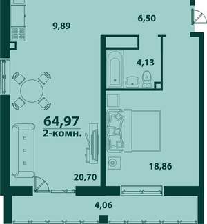 2-к квартира, вторичка, 65м2, 15/24 этаж