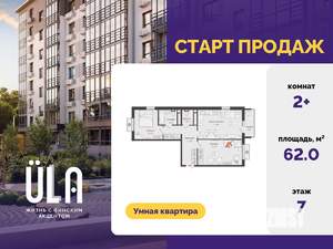 2-к квартира, вторичка, 62м2, 7/9 этаж