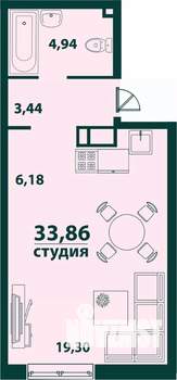 1-к квартира, строящийся дом, 34м2, 6/24 этаж