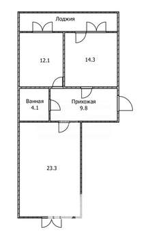2-к квартира, вторичка, 64м2, 1/9 этаж