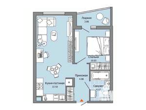 1-к квартира, вторичка, 44м2, 4/9 этаж