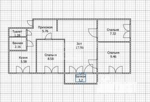 4-к квартира, вторичка, 58м2, 2/5 этаж