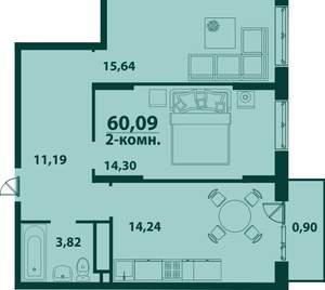 2-к квартира, вторичка, 60м2, 21/24 этаж