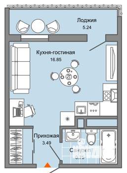 Студия квартира, вторичка, 27м2, 7/8 этаж