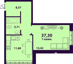 1-к квартира, строящийся дом, 37м2, 4/24 этаж