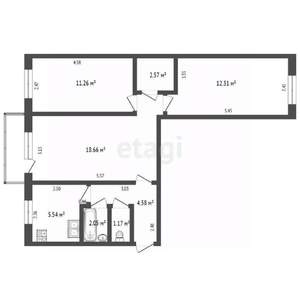 3-к квартира, вторичка, 58м2, 5/5 этаж