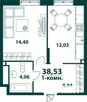 1-к квартира, строящийся дом, 39м2, 20/24 этаж