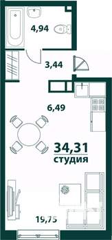 1-к квартира, строящийся дом, 34м2, 3/24 этаж