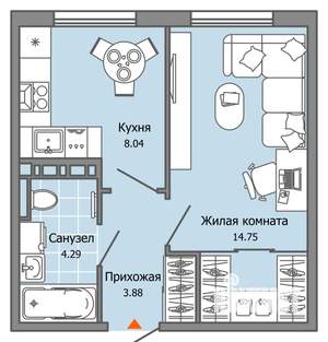 1-к квартира, вторичка, 31м2, 6/7 этаж