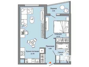 1-к квартира, вторичка, 43м2, 2/12 этаж