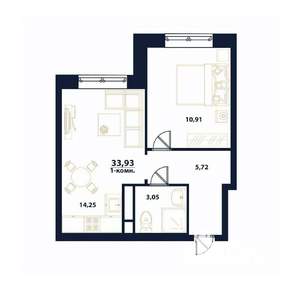 1-к квартира, строящийся дом, 34м2, 1/16 этаж