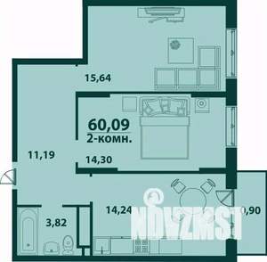 2-к квартира, строящийся дом, 60м2, 21/24 этаж
