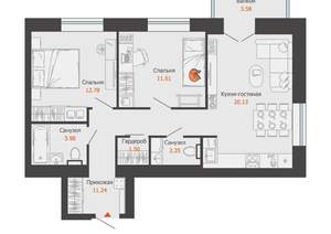 2-к квартира, вторичка, 65м2, 2/9 этаж