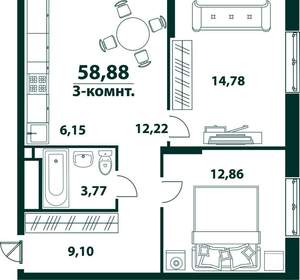 3-к квартира, вторичка, 59м2, 2/24 этаж