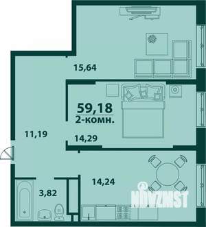 2-к квартира, строящийся дом, 59м2, 3/24 этаж