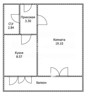 1-к квартира, вторичка, 34м2, 1/9 этаж