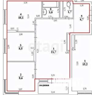 3-к квартира, вторичка, 58м2, 3/24 этаж