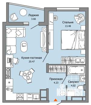 2-к квартира, вторичка, 44м2, 6/9 этаж