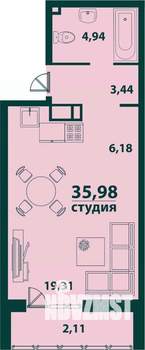 1-к квартира, строящийся дом, 36м2, 8/24 этаж