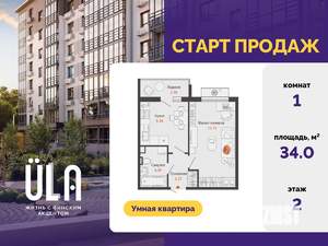 1-к квартира, вторичка, 34м2, 2/9 этаж