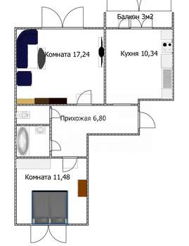 2-к квартира, вторичка, 52м2, 2/3 этаж