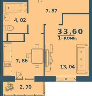 1-к квартира, вторичка, 34м2, 2/18 этаж