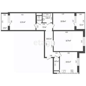 3-к квартира, вторичка, 66м2, 4/5 этаж