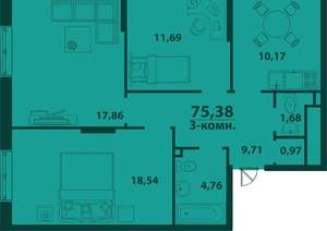 3-к квартира, вторичка, 75м2, 2/24 этаж