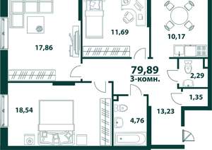 3-к квартира, вторичка, 80м2, 1/24 этаж