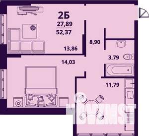 2-к квартира, строящийся дом, 52м2, 20/24 этаж