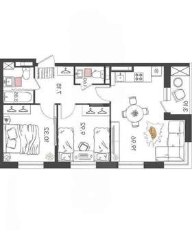 2-к квартира, вторичка, 53м2, 14/24 этаж