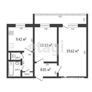2-к квартира, вторичка, 53м2, 6/10 этаж