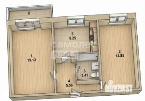 2-к квартира, вторичка, 53м2, 1/9 этаж