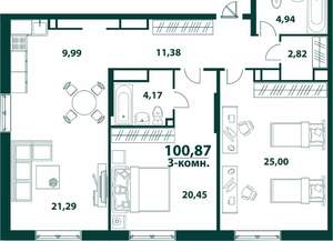 3-к квартира, вторичка, 101м2, 22/24 этаж